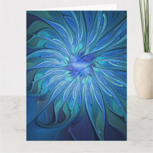 Cartão De Agradecimento Padrão de Fantasia de Flor Azul, Arte Fractal Abst