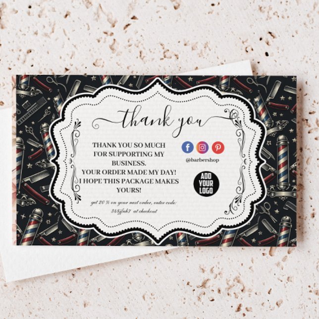 Cartão De Agradecimento Padrão de Ferramentas Antigas de Barbearia (Criador carregado)