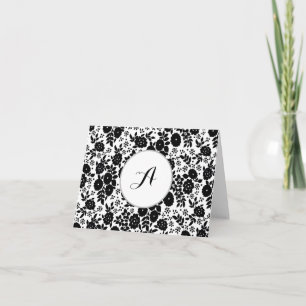 Cartão De Agradecimento Padrão de Flor de Monograma Personalizado Preto e