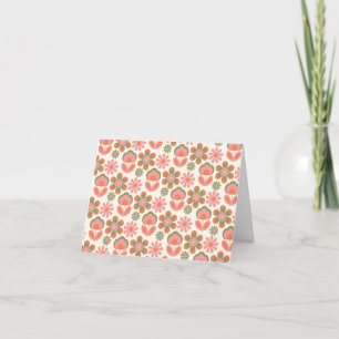 Cartão De Agradecimento Padrão de Flor Retro Hippie Boho 70s Rosa Verde