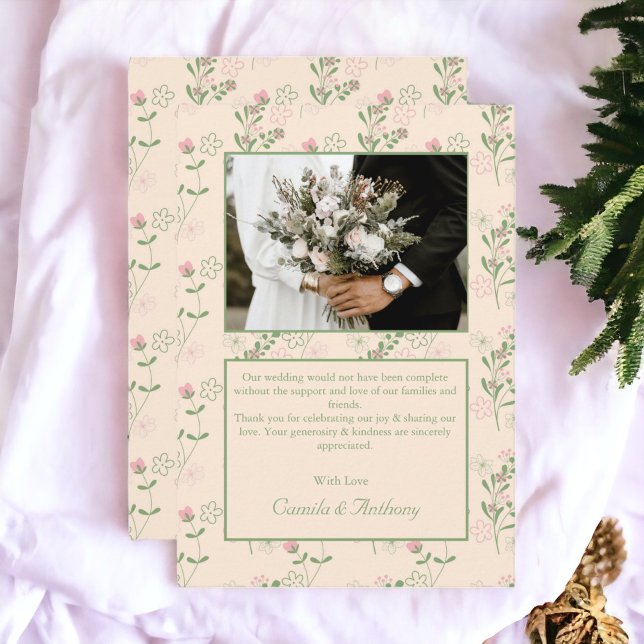 Cartão De Agradecimento Padrão de Flor Verde Rosa Y2K 70s Rosa Verde (Zazzle Pink Green Retro Y2K 70s Flower Pattern Thank You Card)