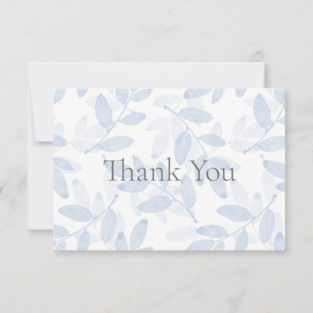 Cartão De Agradecimento Padrão de Folhas de Aquarela em Camada Azul (Frente)
