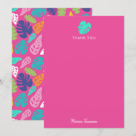 Cartão De Agradecimento Padrão de Folhas Tropicais de Verão Brilhantes