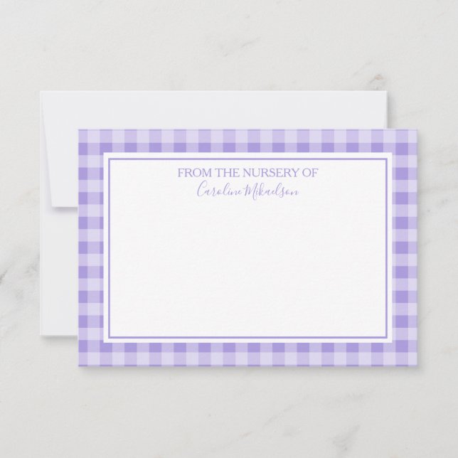 Cartão De Agradecimento Padrão de Gingham Personalizado Roxo e Branco (Frente)