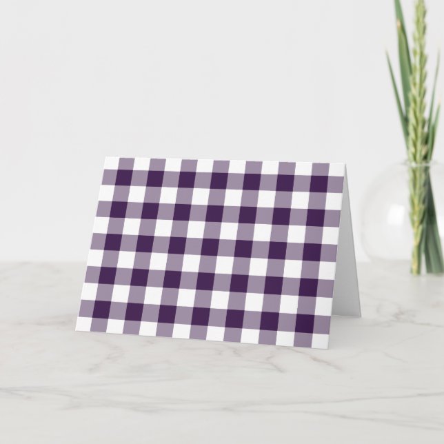 Cartão De Agradecimento Padrão de Gingham Púrpura e Branca (Frente)