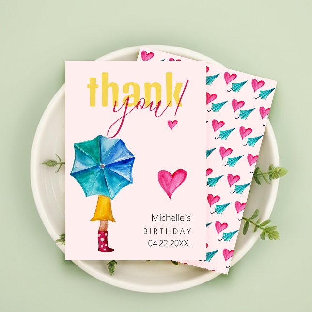 Cartão De Agradecimento Padrão de Ilustração de Aquarela da Garota Guarda- (Criador carregado)