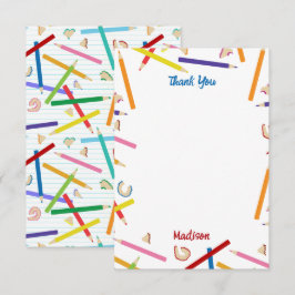 Cartão De Agradecimento Padrão de Lápis Coloridos Nome Personalizado para 
