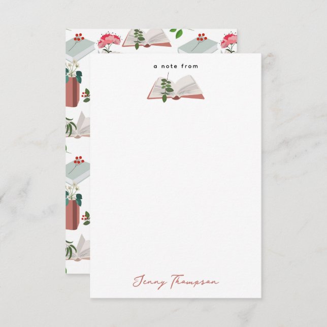 Cartão De Agradecimento Padrão de Leitura de Livros e Biblioteca Botânica (Frente/Verso)