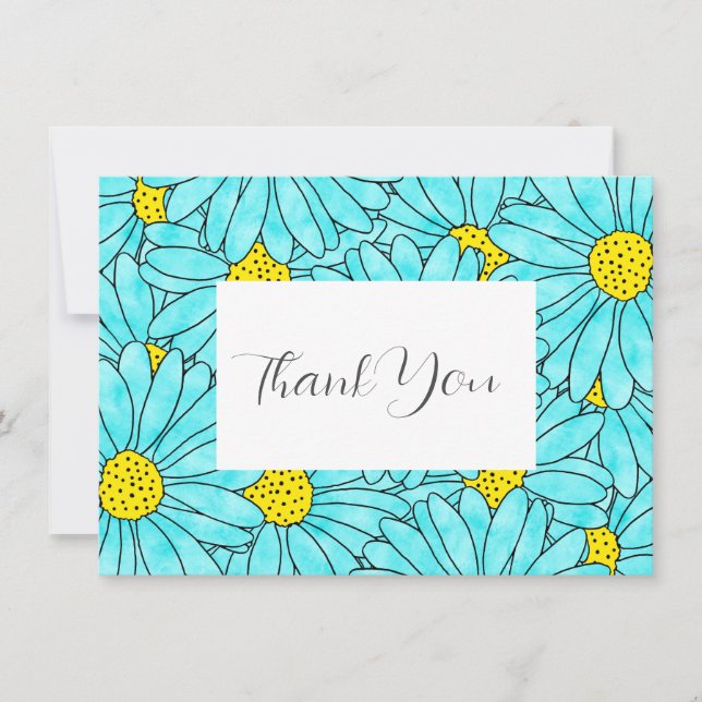 Cartão De Agradecimento Padrão de Margarida Azul Aqua (Frente)