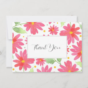 Cartão De Agradecimento Padrão de Margarida Rosa Coral em Aquarela 2