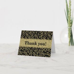 Cartão De Agradecimento Padrão de Número Aleatório Marco 50 Preto/Dourado