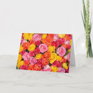 Cartão De Agradecimento Padrão de Rosas Coloridas Florais Brilhantes Fundo