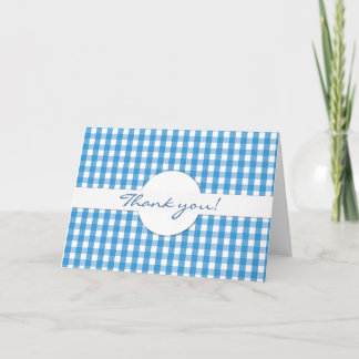 Cartão De Agradecimento Padrão de Verificação de Gingham Azul