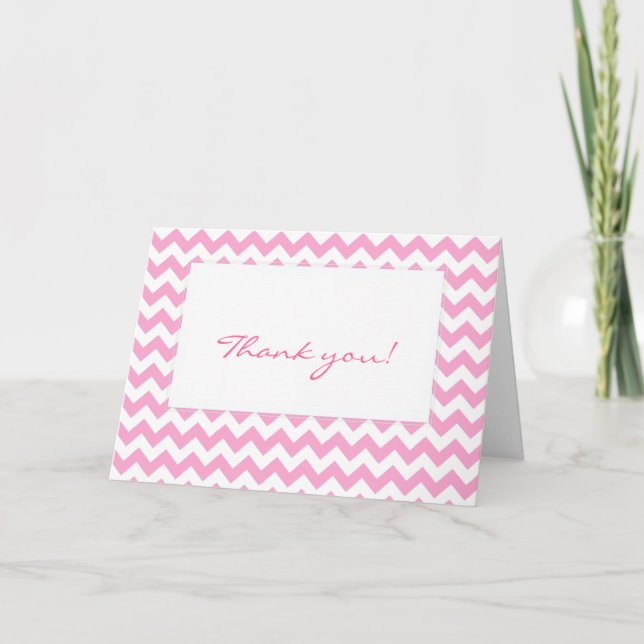 Cartão De Agradecimento Padrão de Zigzag Chevron Rosa (Frente)