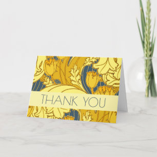 Cartão De Agradecimento Padrão Dourado da Tulipa Azul da Vintage