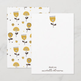 Cartão De Agradecimento Padrão Floral Amarelo do meio século