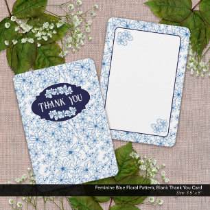Cartão De Agradecimento Padrão Floral Azul Feminino, Em Branco