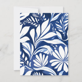 Cartão De Agradecimento Padrão Floral Botânico em Aquarela Azul
