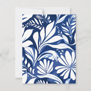 Cartão De Agradecimento Padrão Floral Botânico em Aquarela Azul