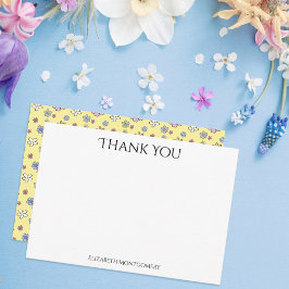 Cartão De Agradecimento Padrão Floral Caprichoso Personalizado Amarelo Obr