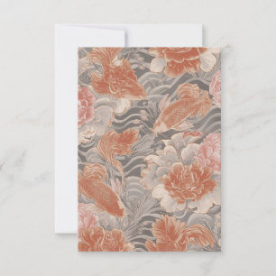 Cartão De Agradecimento Padrão Floral Chinoiserie Coral Koi