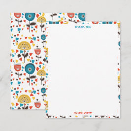 Cartão De Agradecimento Padrão Floral Colorido do meio século