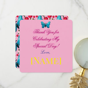 Cartão De Agradecimento Padrão floral de borboleta personalizado e customi