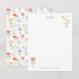 Cartão De Agradecimento Padrão Floral de Flores Selvagens de Aquarela