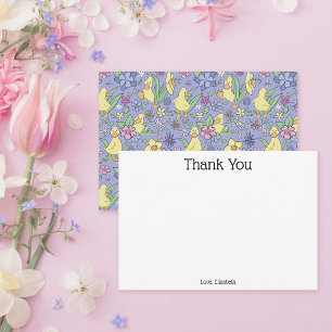 Cartão De Agradecimento Padrão Floral de Patinho Fofo Personalizado Obriga