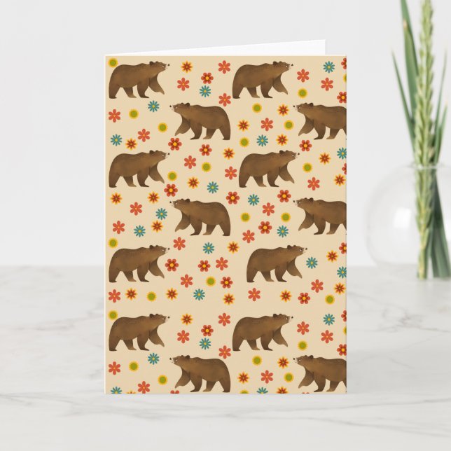 Cartão De Agradecimento Padrão Floral do Urso (Frente)