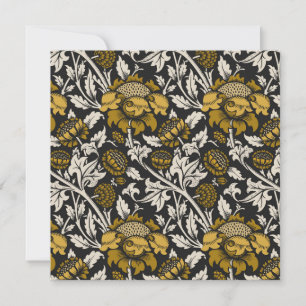 Cartão De Agradecimento Padrão floral ornamentado com grandes flores doura