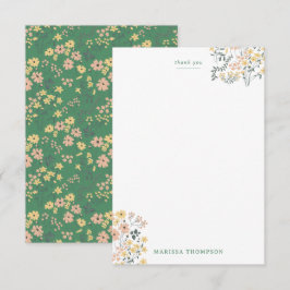 Cartão De Agradecimento Padrão Floral Verde Boho Moderno