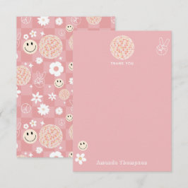 Cartão De Agradecimento Padrão Hippie Retro Cor-de-Rosa Verificado
