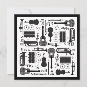 Cartão De Agradecimento Padrão moderno de instrumentos musicais em preto 