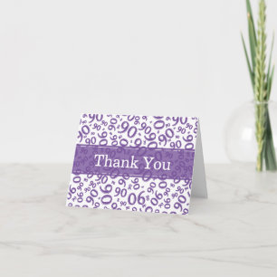Cartão De Agradecimento Padrão numérico Roxo/Branco do 90º "Obrigado!"