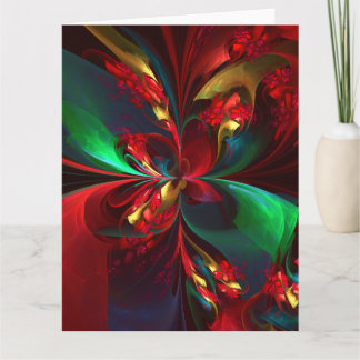 Cartão De Agradecimento Padrão Verde Vermelho Abstrato Floral Moderno #11