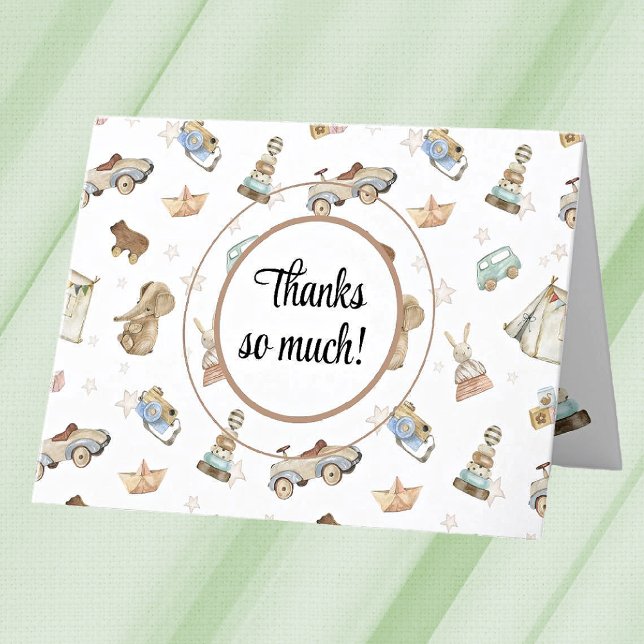 Cartão De Agradecimento Padrões de Brinquedos de madeira de safra personal (Criador carregado)