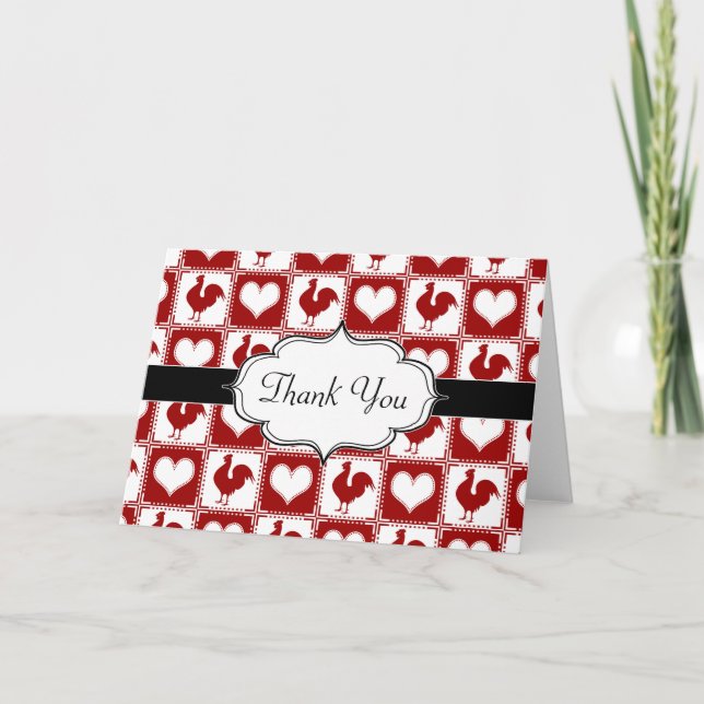 Cartão De Agradecimento Padrões de Galinhas e Corações (Frente)