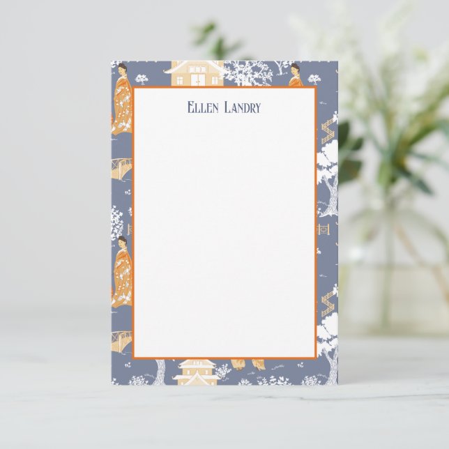 Cartão De Agradecimento Pagodas de Chinoiserie Blue and Orange (Em pé/Frente)