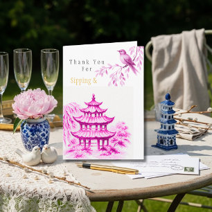 Cartão De Agradecimento Pagode Floral Chinoiserie Rosa Obrigada