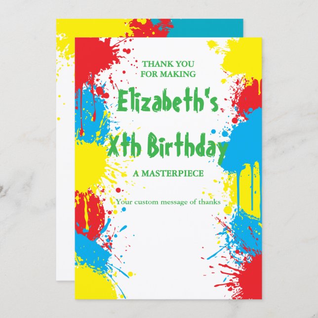 Cartão De Agradecimento Painting Party Kids Birthday (Frente/Verso)