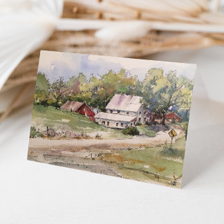 Cartão De Agradecimento Paisagem de Aquarela da Fazenda Rodoviária Russa C