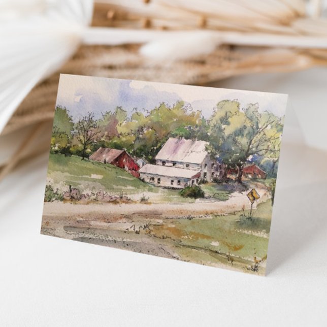 Cartão De Agradecimento Paisagem de Aquarela da Fazenda Rodoviária Russa C (Criador carregado)