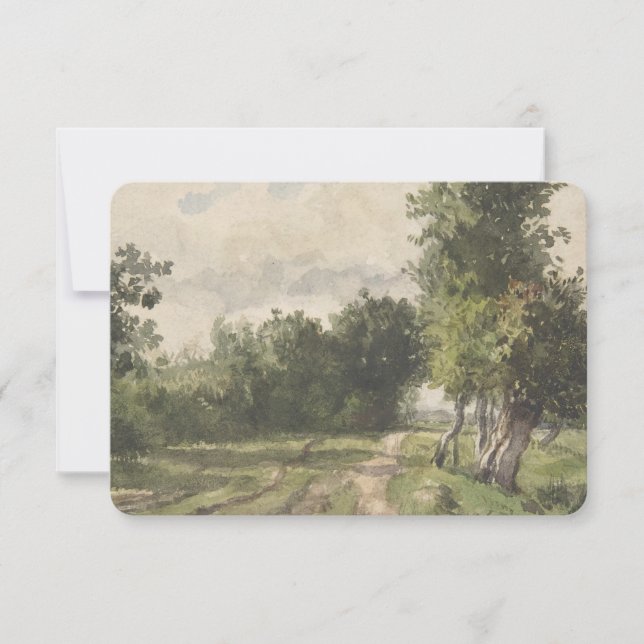 Cartão De Agradecimento Paisagem do Caminho com Aquarela - Troyon Constant (Frente)