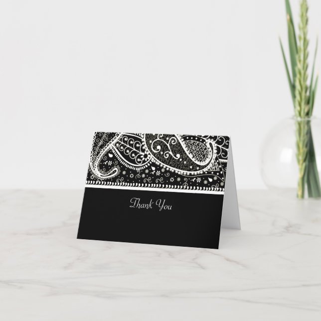 Cartão De Agradecimento Paisley Bl. & Wh. Thank You Card (Frente)