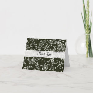 Cartão De Agradecimento Paisley Black and White Monograma