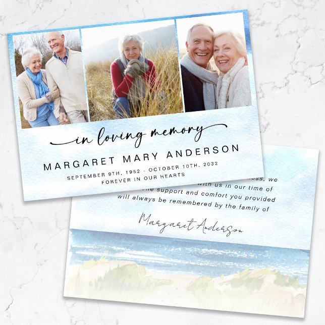 Cartão De Agradecimento Palavra de Simpatia Funeral de Foto do Beach Ocean (Criador carregado)