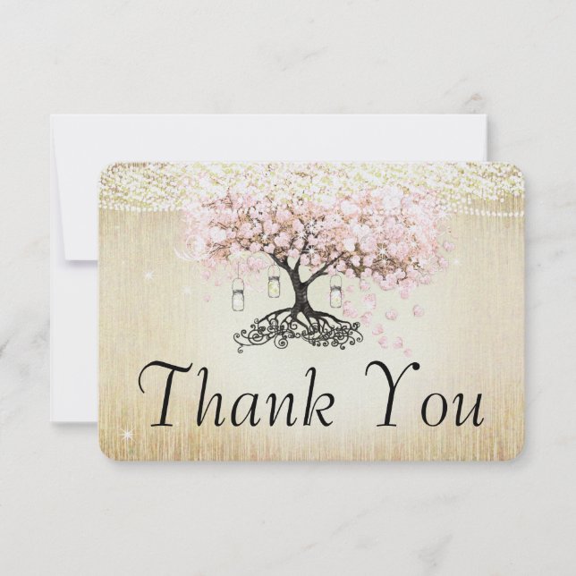 Cartão De Agradecimento Pale Dogwood Heart Leaf Tree Dourado Obrigado (Frente)