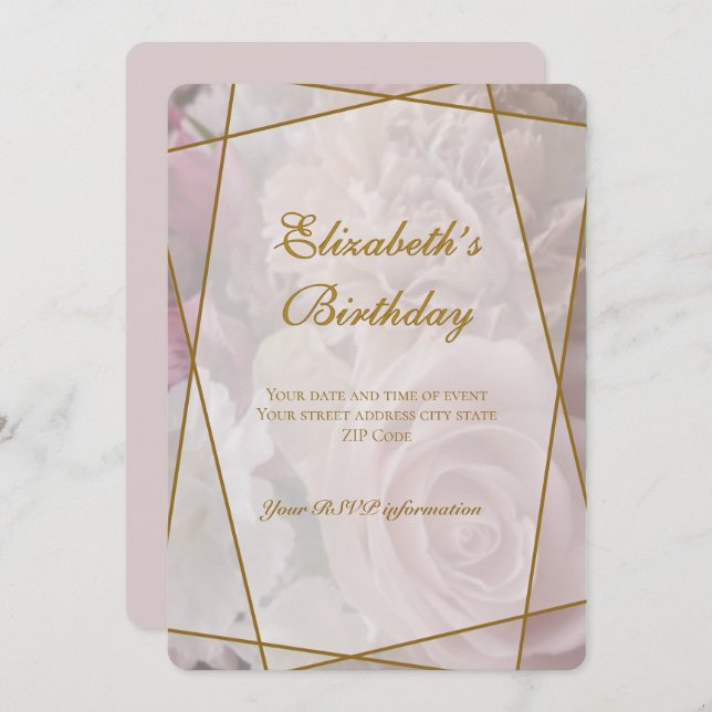 Cartão De Agradecimento Pale Pink Rose Birthday Invitation Card (Frente/Verso)