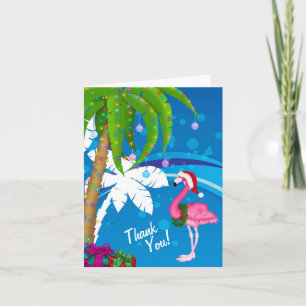 Cartão De Agradecimento Palm Trees Santa Flamingo Holiday Beach Thank You